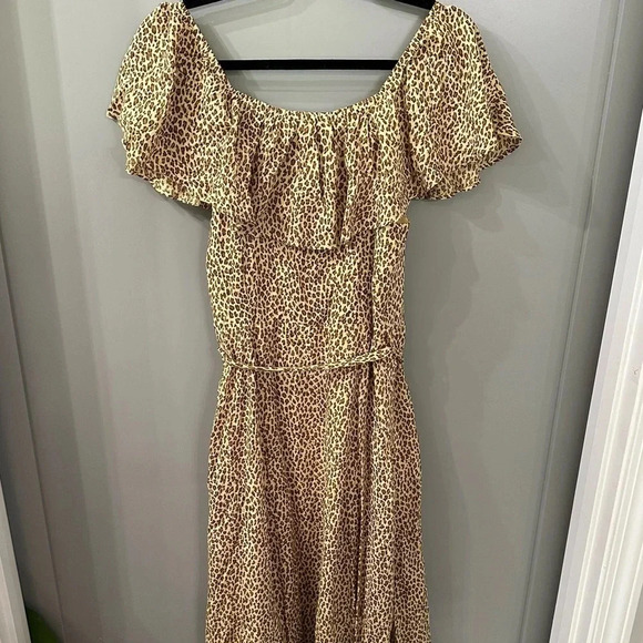 Anthropologie Cheetah Print Dress Button Front Midi Dress Size 8 - Picture 9 of 9